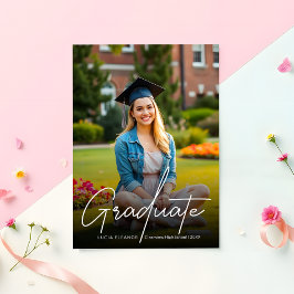 Trendy Modern White Script Foto Afstuderen Aankondiging