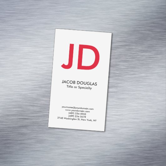 Trendy modern wit grijs vet monogram magnetisch visitekaartje (Voorbeeld)