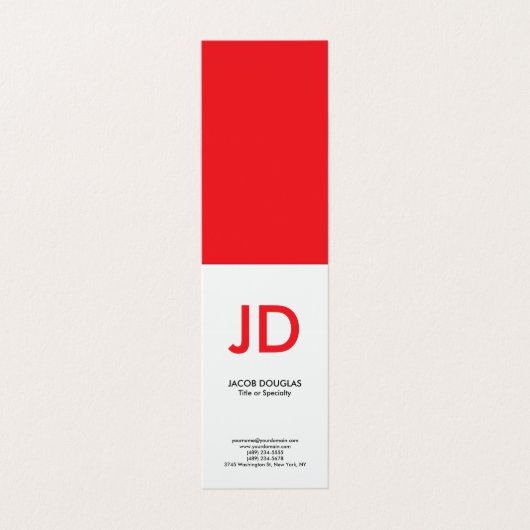 Trendy modern wit rood vet monogram visitekaartje (Buitenkant ongevouwen)