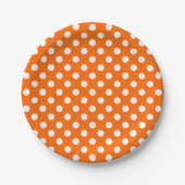 Trendy Modern Witte Polka Dots op Sinaasappel Papieren Bordje (Voorkant)