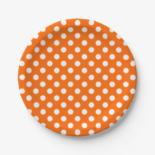 Trendy Modern Witte Polka Dots op Sinaasappel Papieren Bordje