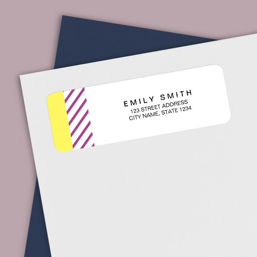 Trendy Modern Yellow and Paars Stripes Address Etiket