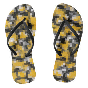 Trendy Modern Yellow Black Mosaic Pattern Teenslippers