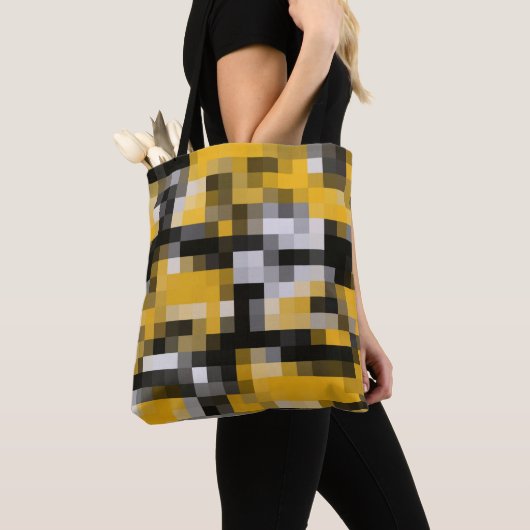 Trendy Modern Yellow Black Mosaic Pattern Tote Bag (Dichtbij)