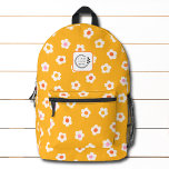 Trendy Modern Yellow Floral Toevoegen Logo Corpora Bedrukte Rugzak<br><div class="desc">Trendy Modern Yellow Floral Add Logo Corporate Backpack heeft een trendy,  modern bloemmotief in wit,  roze en sinaasappel op een gele achtergrond met uw aangepaste zakelijke logo. Perfect voor relatiegeschenken,  school,  sport,  sportschool,  reizen en meer. Ontworpen door ©2024 Evco Studio www.zazzle.com/store/evcostudio</div>