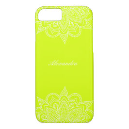 Trendy Modern Yellow & White Name Mandala Lace iPhone 8/7 Hoesje