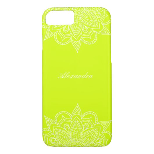 Trendy Modern Yellow & White Name Mandala Lace Case-Mate iPhone Case (Achterkant)