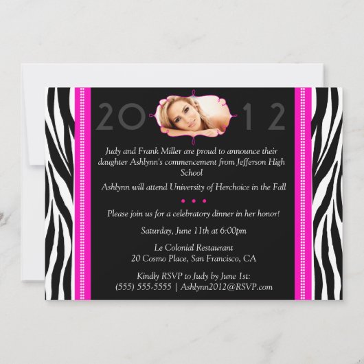 Trendy Modern Zebra Striped Afstuderen Invitation Kaart (Achterkant)