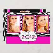 Trendy Modern Zebra Striped Afstuderen Invitation Kaart (Voorkant / Achterkant)