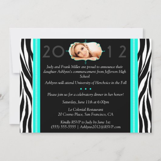 Trendy Modern Zebra Striped Afstuderen Invitation Kaart (Achterkant)