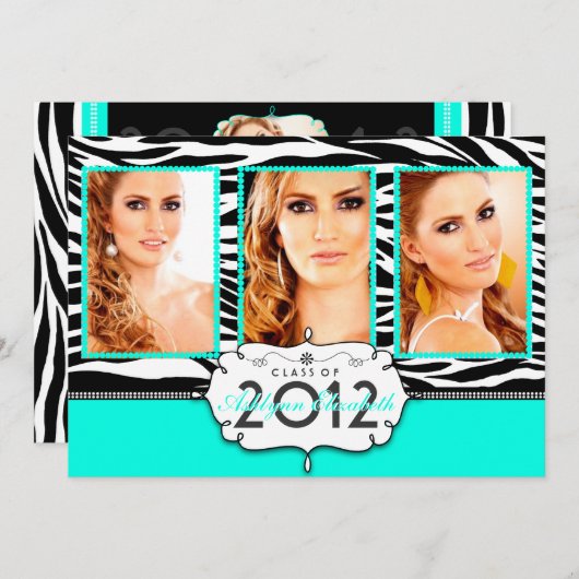 Trendy Modern Zebra Striped Afstuderen Invitation Kaart (Voorkant / Achterkant)