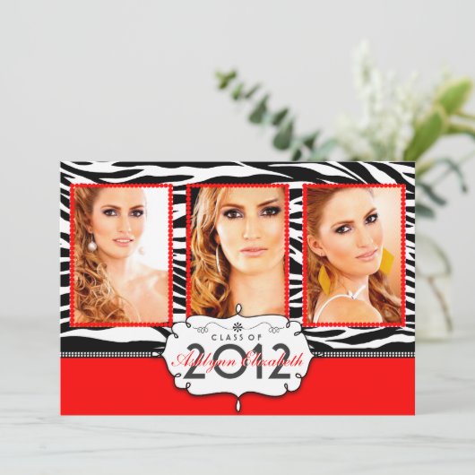 Trendy Modern Zebra Striped Afstuderen Invitation Kaart (Staand voorkant)