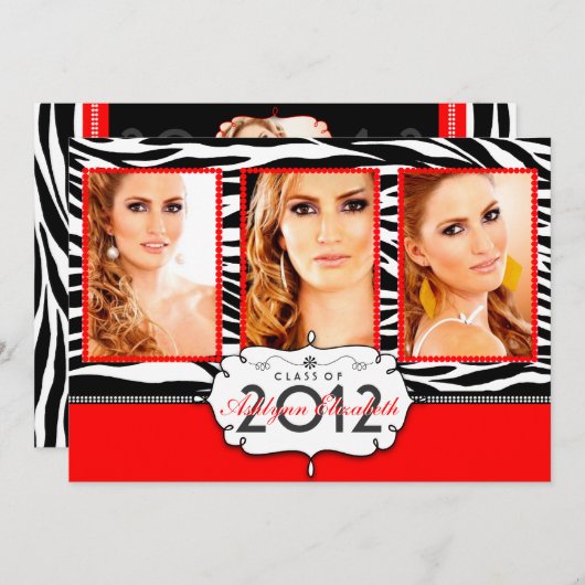 Trendy Modern Zebra Striped Afstuderen Invitation Kaart (Voorkant / Achterkant)