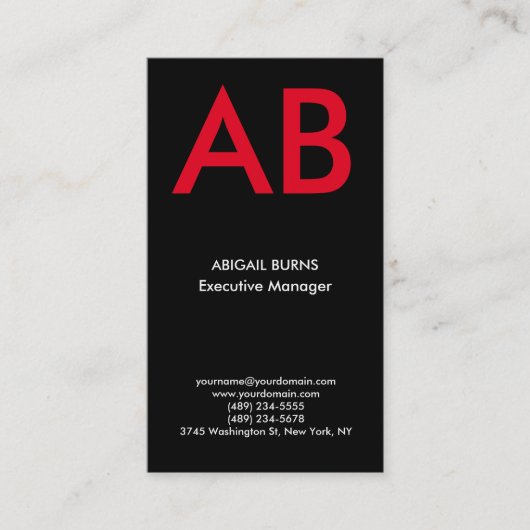 Trendy modern zwart monogram visitekaartje (Voorkant)