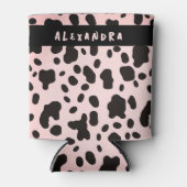 Trendy Modern Zwart Roze Koe Dierenpatroonnaam Blikjeskoeler (Voorkant)