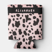 Trendy Modern Zwart Roze Koe Dierenpatroonnaam Blikjeskoeler (Achterkant)