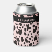 Trendy Modern Zwart Roze Koe Dierenpatroonnaam Blikjeskoeler (Blikje Achterkant)