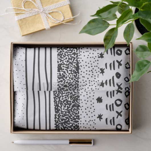 Trendy modern zwart-wit getekend patroon tissuepapier (Geschenk)