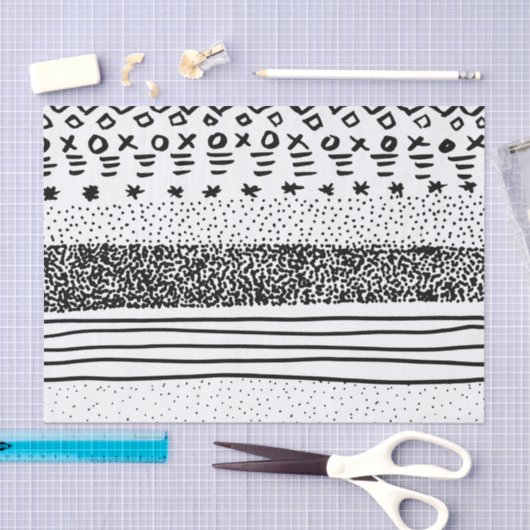 Trendy modern zwart-wit getekend patroon tissuepapier (Craft)