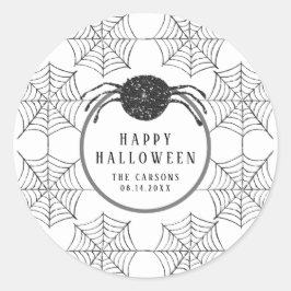 Trendy Modern Zwart Wit Spinnenweb Halloween Ronde Sticker