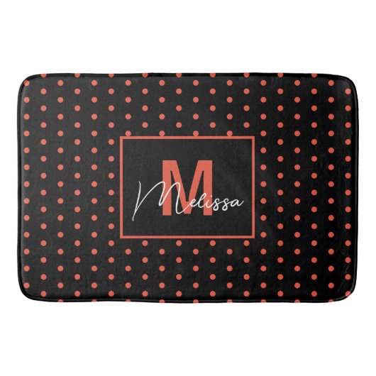 Trendy & Modern Zwart Zalm Gestippeld Monogram Badmat (Voorkant)