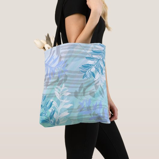 Trendy moderne abstracte bloemige botanische blad tote bag (Dichtbij)