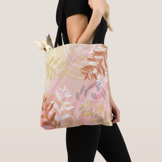 Trendy moderne abstracte bloemige botanische blad tote bag (Dichtbij)