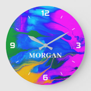 Trendy Moderne Abstracte Stromende Kleuren Naam Nu Grote Klok