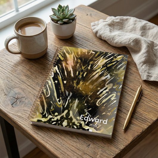 Trendy moderne abstracte zwarte en gouden planner