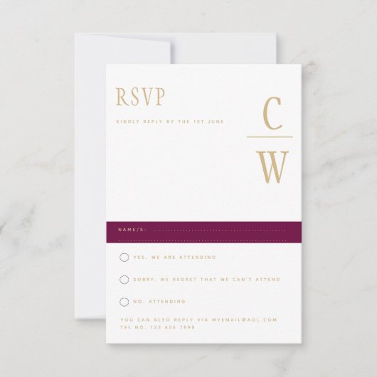 Trendy Moderne Bes Wijn Gouden Trouw RSVP (Voorkant)