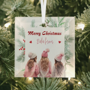 Trendy Moderne Besties voor altijd BFF Vrolijk Ker Glas Ornament