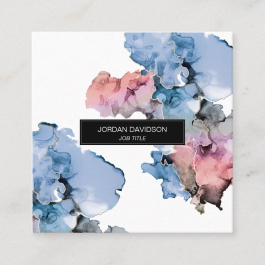 Trendy moderne bewerkbare verfspatten vierkante visitekaartje (Voorkant)