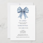 Trendy moderne blauwe strik jongens babyshower kaart (Voorkant)
