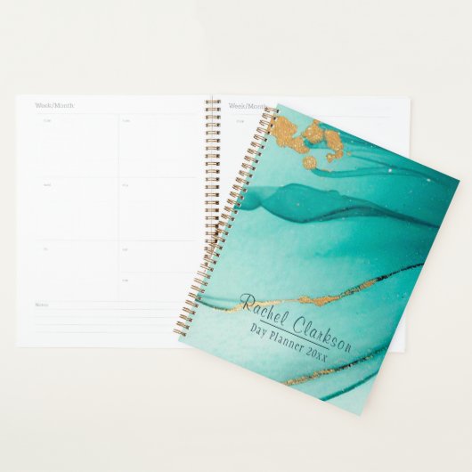 Trendy moderne Blauwgroen en goudmarmerdag Planner (Display)