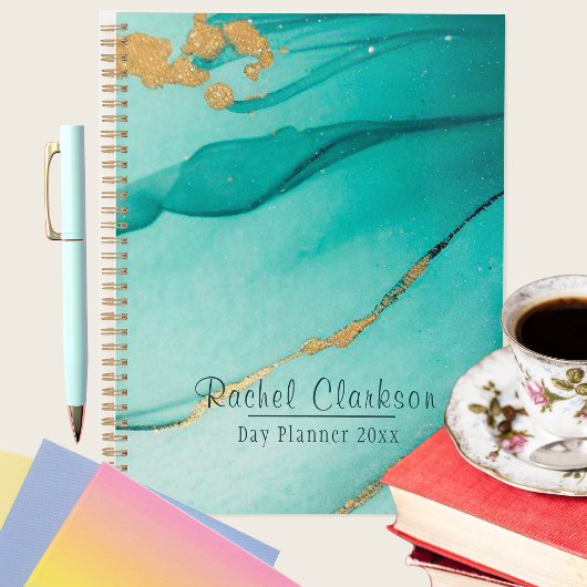 Trendy moderne Blauwgroen en goudmarmerdag Planner