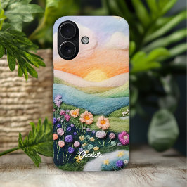 Trendy Moderne Bloemen Zonsondergang Gepersonalise iPhone 16 Hoesje