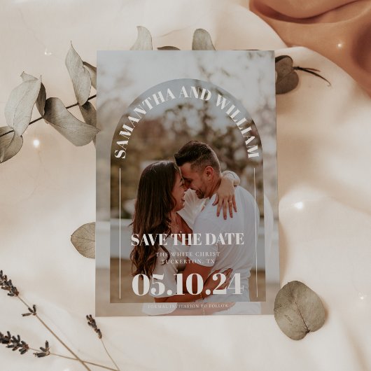 Trendy moderne boog foto bruiloft save the date