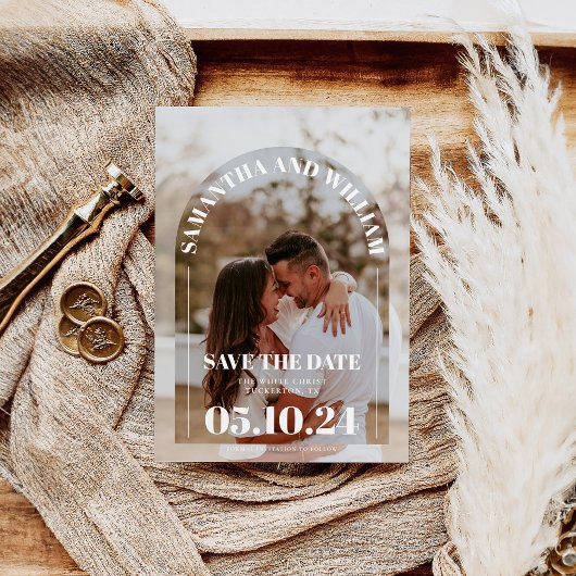 Trendy moderne boog foto bruiloft save the date