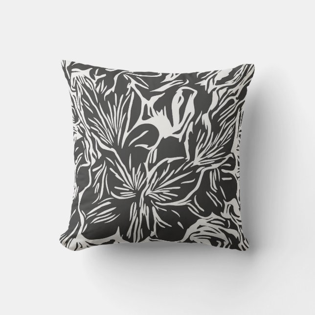 Trendy moderne chic abstracte zwart-wit bloemmotie kussen (Voorkant)