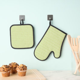 Trendy Moderne Chic groene en witte Bloemen Ovenwant & Pannenlap Set