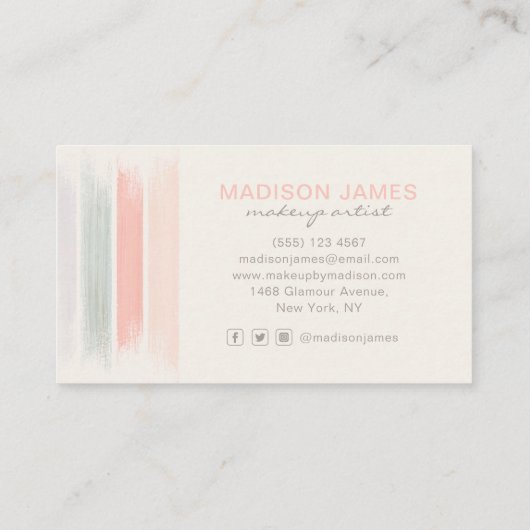 Trendy Moderne Chique Brushstrokes Make-up Artiest Visitekaartje (Achterkant)