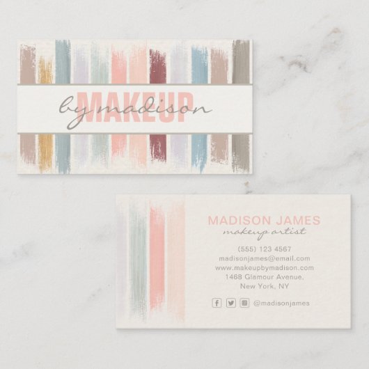 Trendy Moderne Chique Brushstrokes Make-up Artiest Visitekaartje (Voorkant / Achterkant)