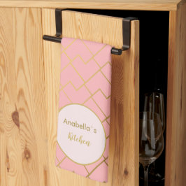 Trendy Moderne Chique Geometrische Gouden Blush Ro Theedoek