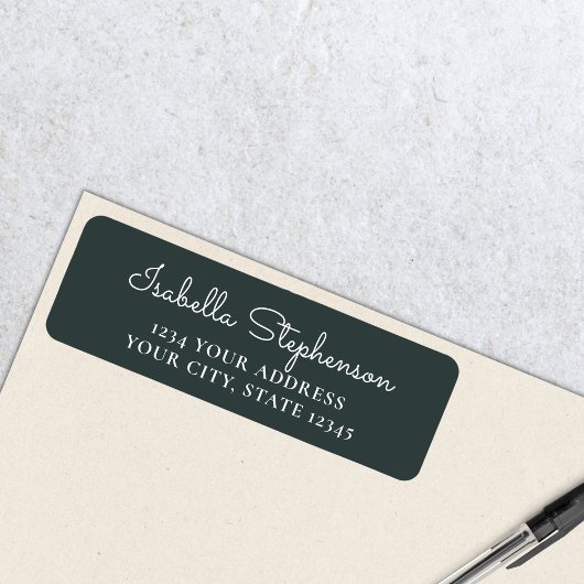 Trendy Moderne Donkergroene Script Retouradres Etiket