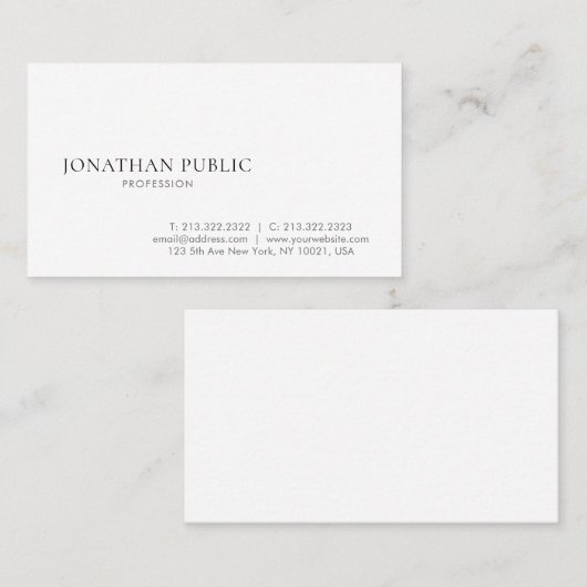 Trendy Moderne Eenvoudige Design Elegant White Pla Visitekaartje (Voorkant / Achterkant)