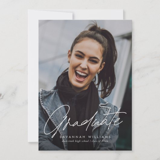 Trendy Moderne Eenvoudige Script Foto Afstudeerfee Kaart (Voorkant)