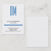 Trendy moderne, eenvoudige witte blauwe monogram visitekaartje (Voorkant / Achterkant)
