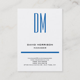 Trendy moderne, eenvoudige witte blauwe monogram visitekaartje