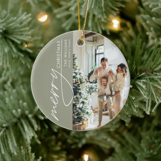 Trendy moderne foto Kerstmis Keramisch Ornament (Boom)
