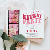 Trendy Moderne Fotostrip Roze Verjaardagsfeestje Kaart